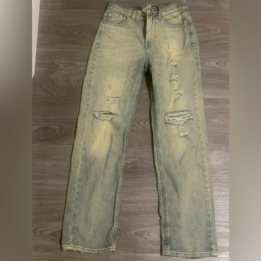 BDG Women's Straight Leg Jeans in Distressed Tan